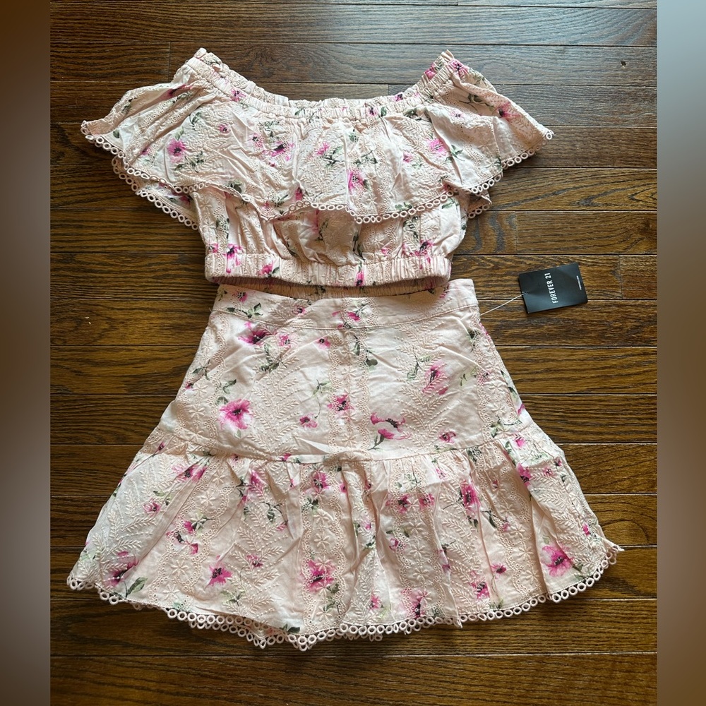 Forever 21 Pink Ruffled Off-Shoulder set